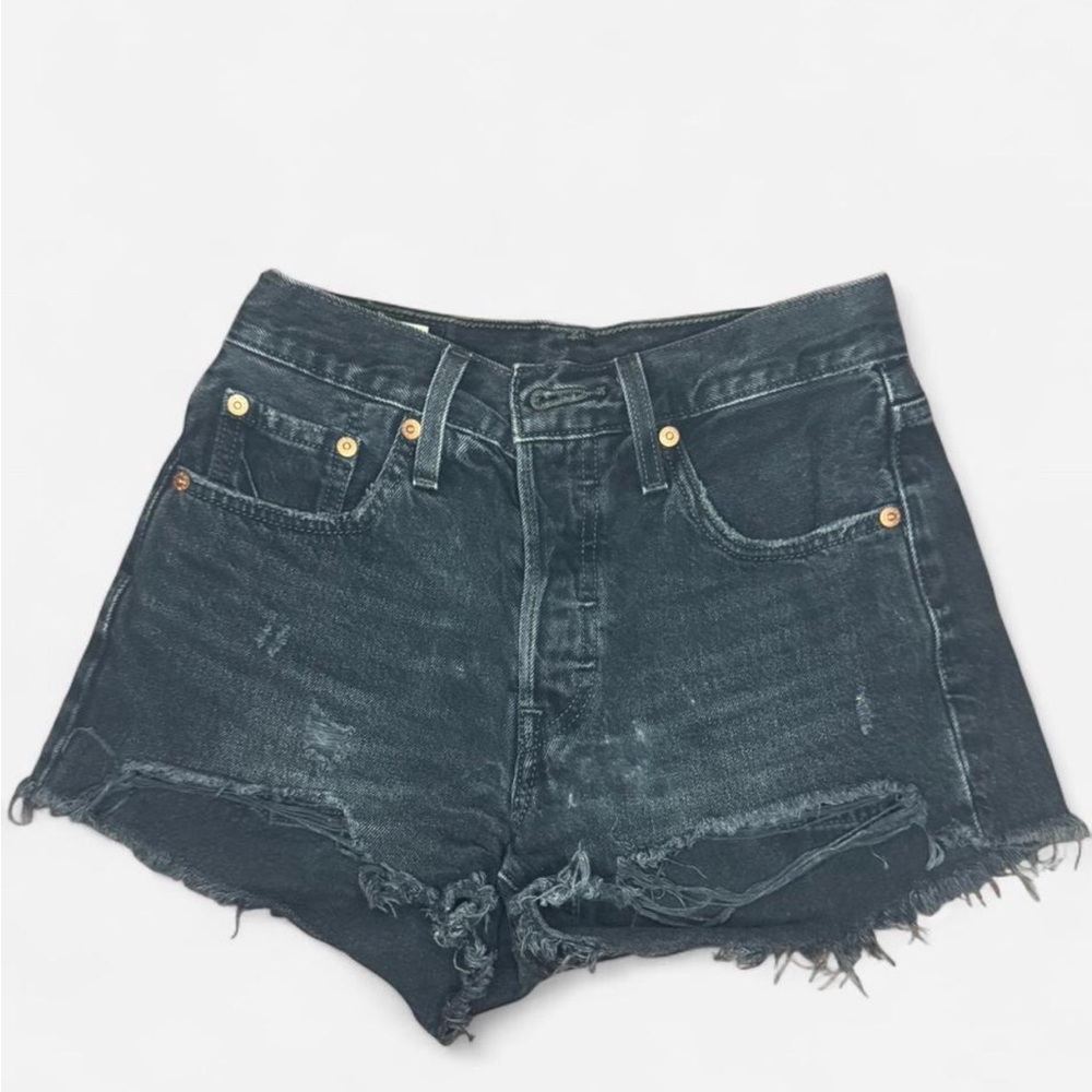 Levi's 501 Black Jean Shorts Distressed Frayed Hem